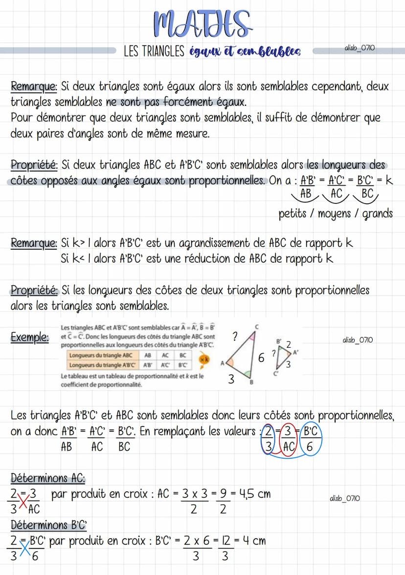 ●
Triangles égaux
Définition: Deux triangles sont égaux lorsque leurs cotes sont deux à deux de
mème longueurs.
Exemple:
B
MATHS
LES TRIANGL