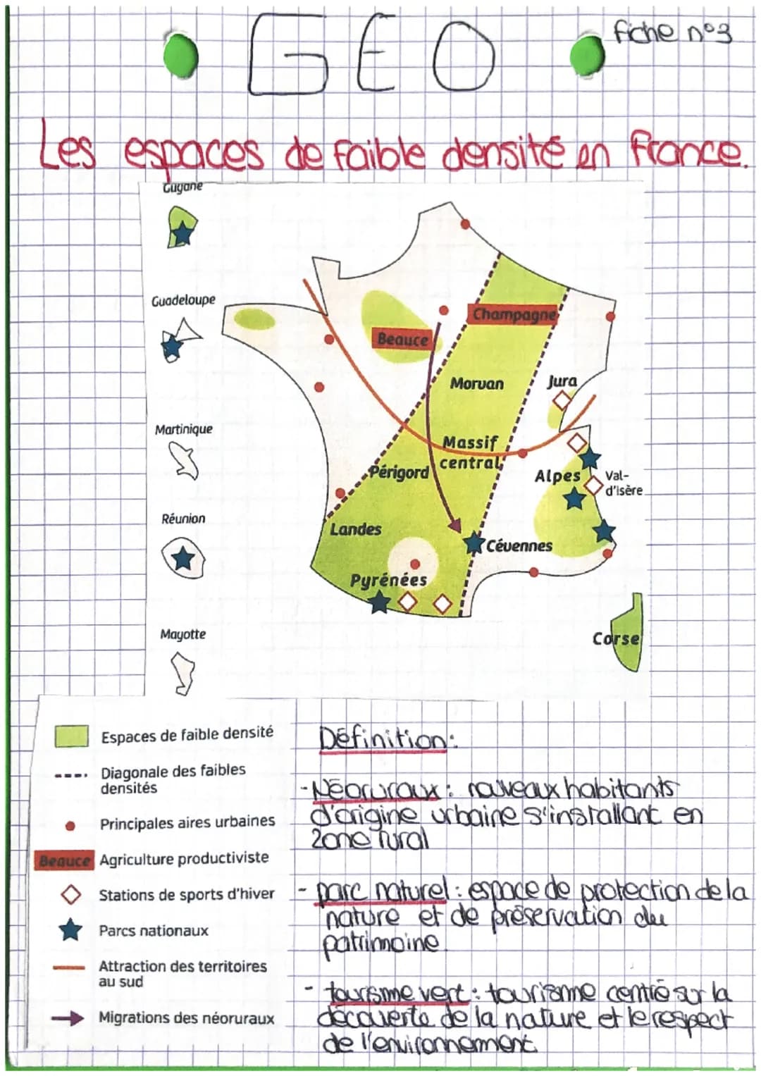 O БЕО
Les espaces de faible densité en France.
Gugane
Guadeloupe
●
Martinique
Réunion
Mayotte
Espaces de faible densité
Diagonale des faible