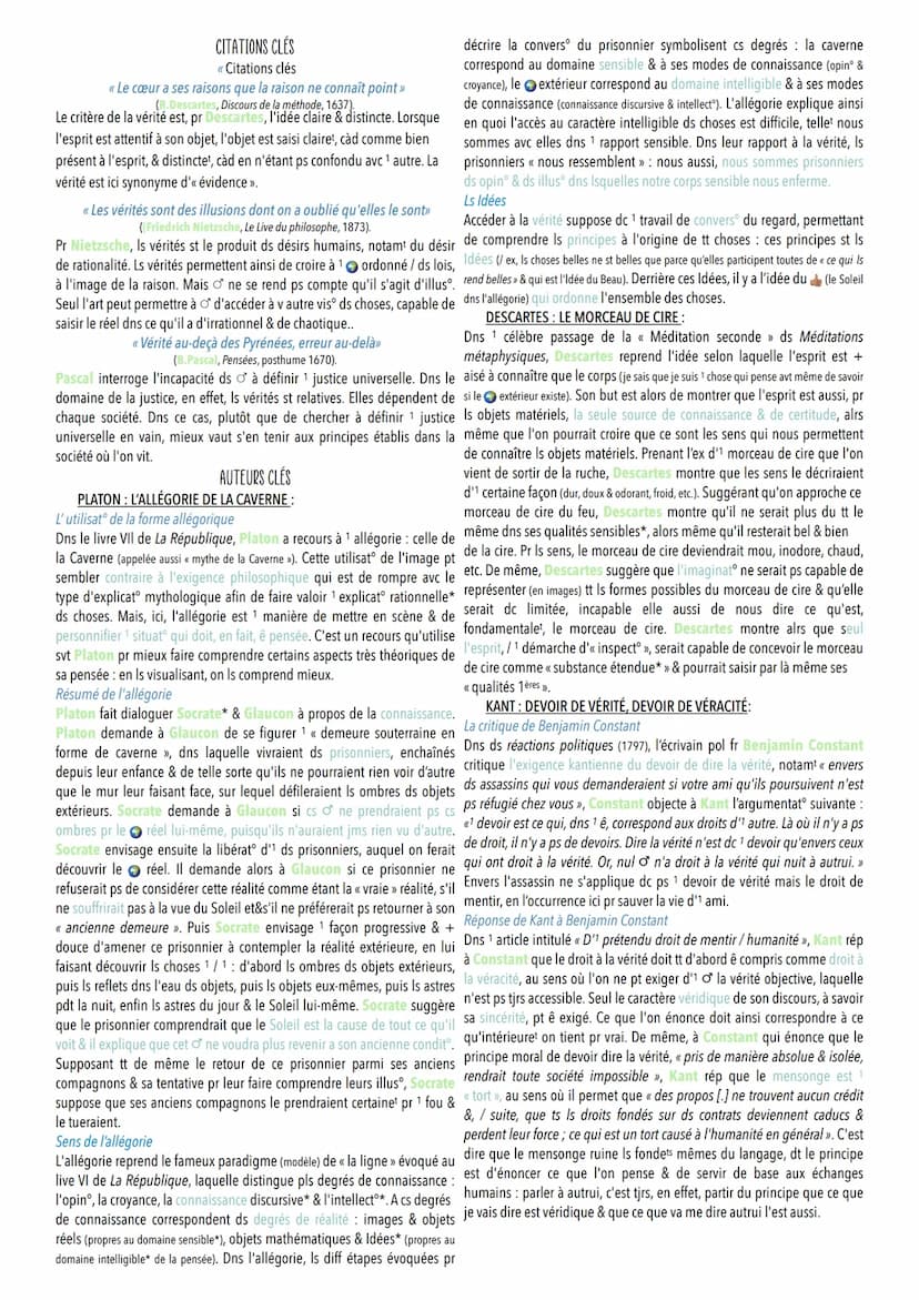 La verite
PHILOSOPHIE-NOTION 16
D'abord appliquée aux choses* (à l'ê*), la not° de « vérité » désigne ensuite
classiquet 1 adéquat lel la ch