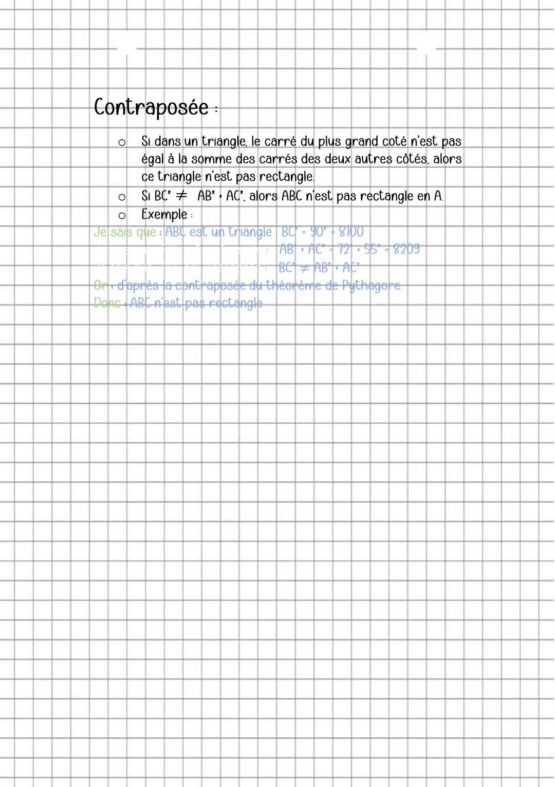 # Le Théorème de Pythagore

Théorème :

• Si un triangle est rectangle alors le carré de l'hypoténuse
est égal à la somme des carrés des deu