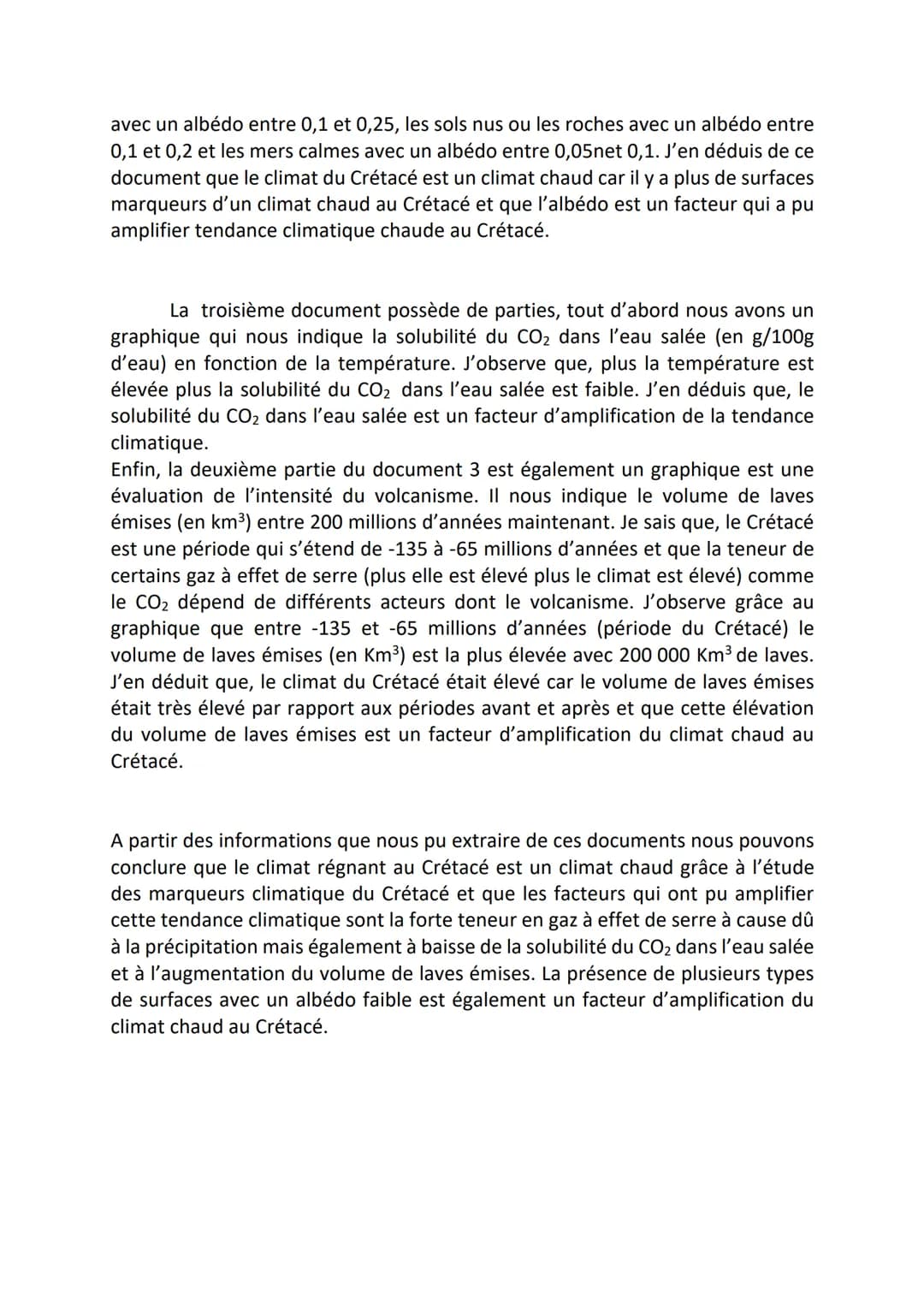 Le Crétacé
Nous allons nous intéresser au Crétacé qui est une période qui s'étend de
-135 à 65 millions d'années. Après étude des documents 