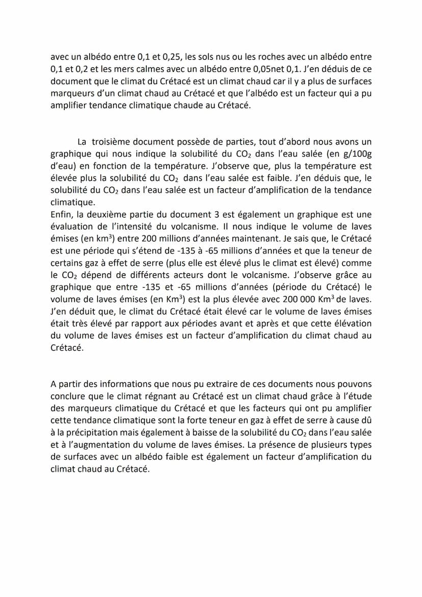 Le Crétacé
Nous allons nous intéresser au Crétacé qui est une période qui s'étend de
-135 à 65 millions d'années. Après étude des documents 
