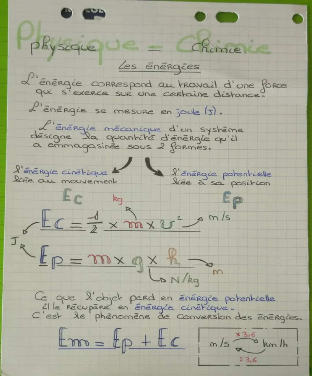 Pphysiqueque
Chimierce
Les énergies
L'énergie CORRespond au travail d'une force
que s'exerce SUR une certaine distance.
L'énergie se
mesure 