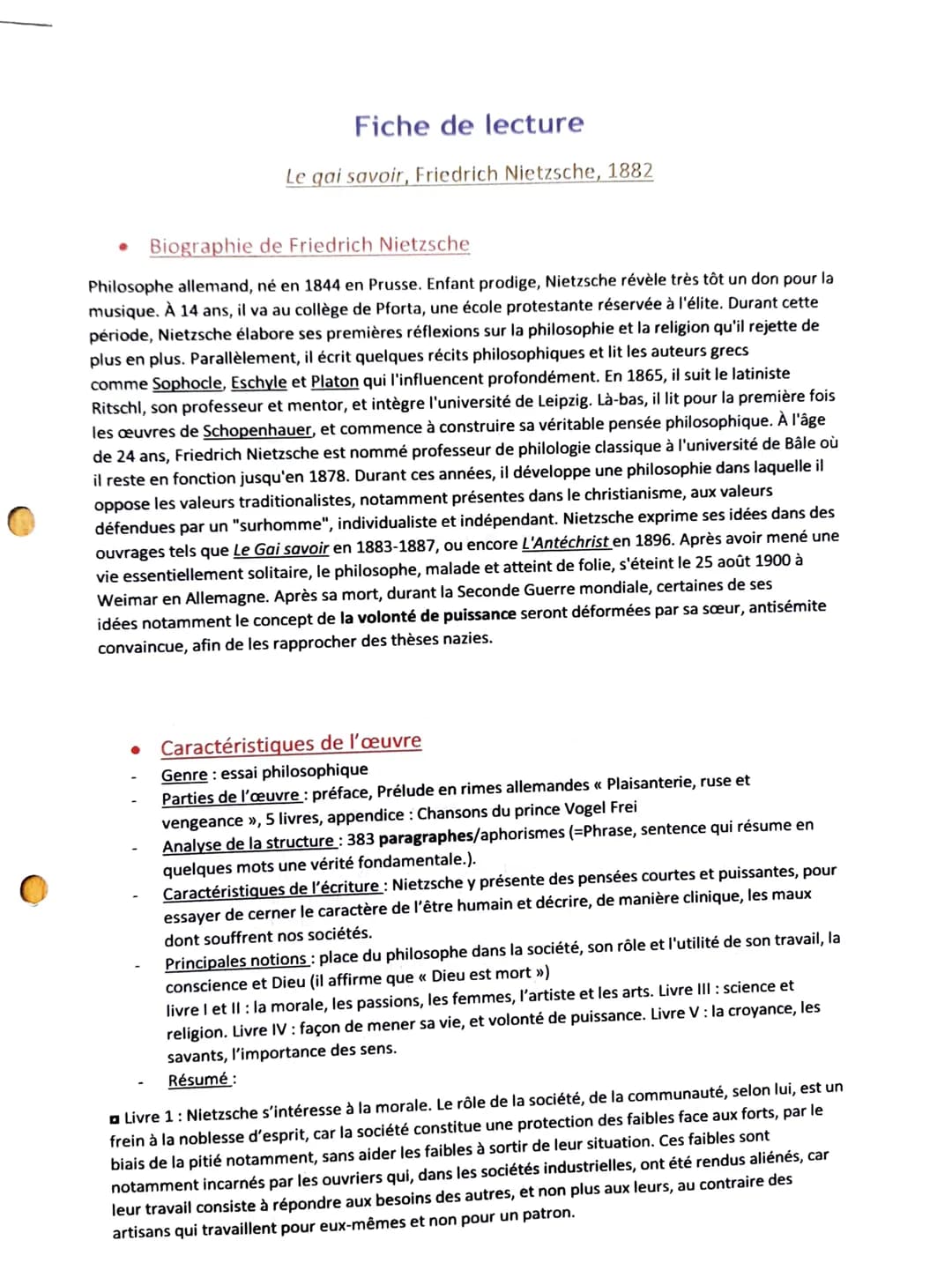 Fiche de lecture
Le gai savoir, Friedrich Nietzsche, 1882
Biographie de Friedrich Nietzsche
Philosophe allemand, né en 1844 en Prusse. Enfan