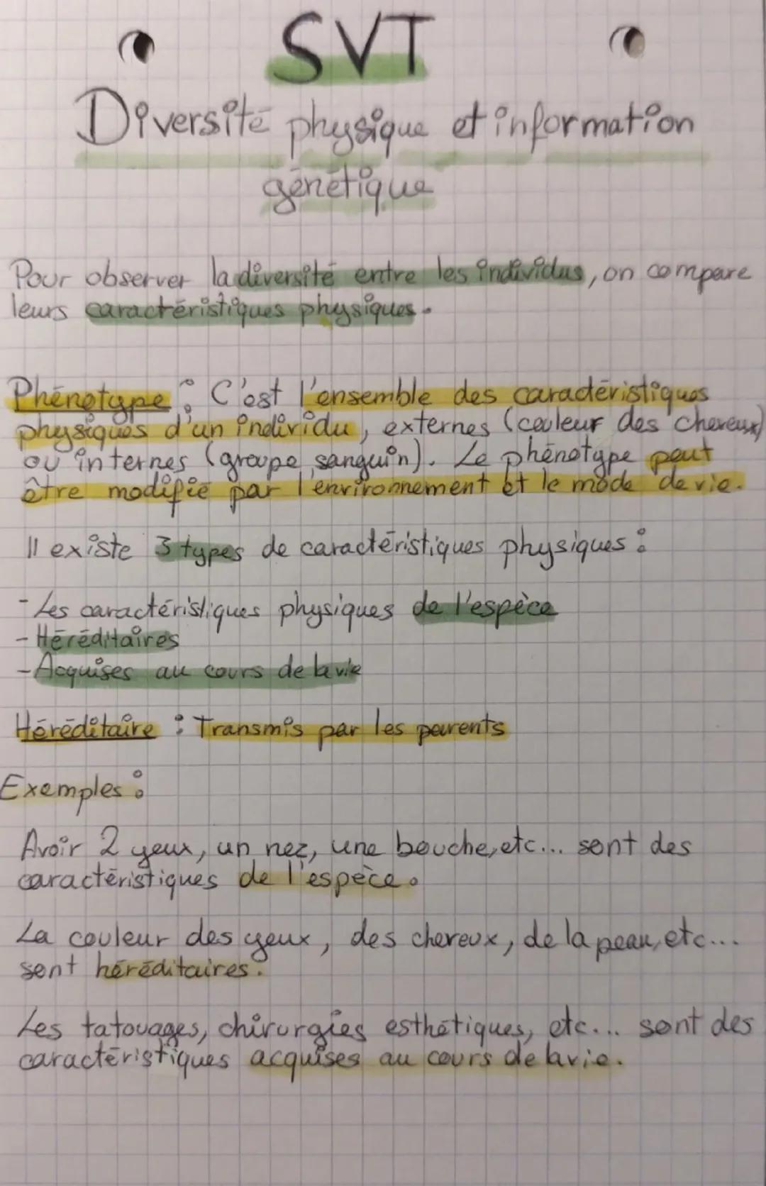 SVT

Diversité physique et information
génétique

Pour observer la diversité entre les individus, on compare
leurs caractéristiques physique