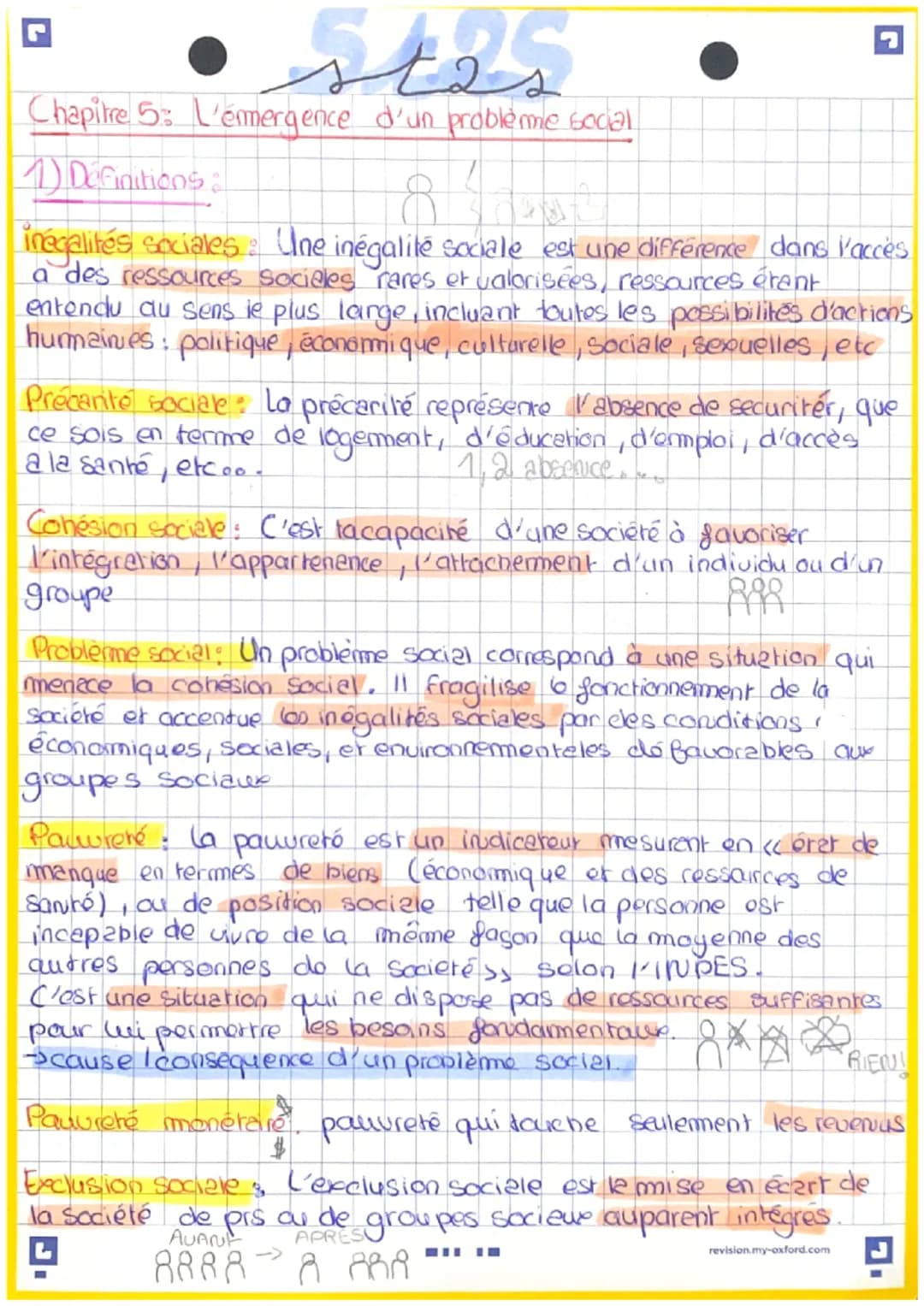 stes
Chapitre 5: L'emergence d'un probleme social
1) Définitions:
1
inégalités sociales: Une inégalité sociale est une différence dans l'acc