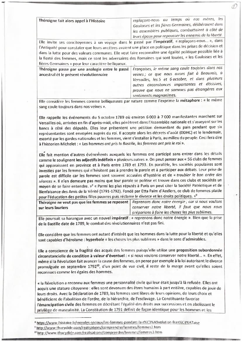 Développement :
1er mouvement: appel à la libération et à l'action des femmes révolutionnaires
Théroigne exhorte ses concitoyennes à réagir 