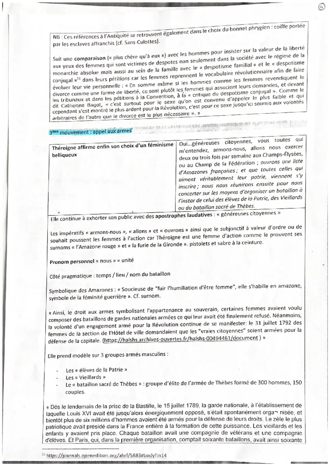 Développement :
1er mouvement: appel à la libération et à l'action des femmes révolutionnaires
Théroigne exhorte ses concitoyennes à réagir 