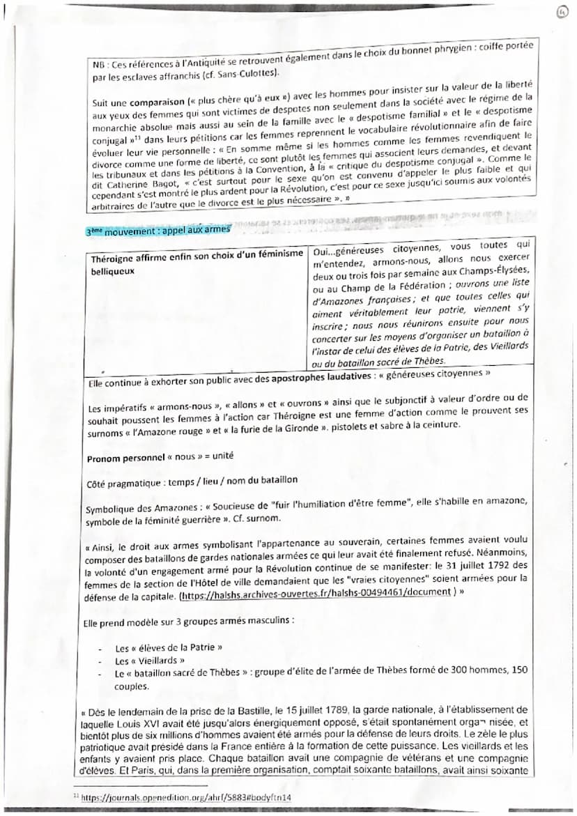 Développement :
1er mouvement: appel à la libération et à l'action des femmes révolutionnaires
Théroigne exhorte ses concitoyennes à réagir 