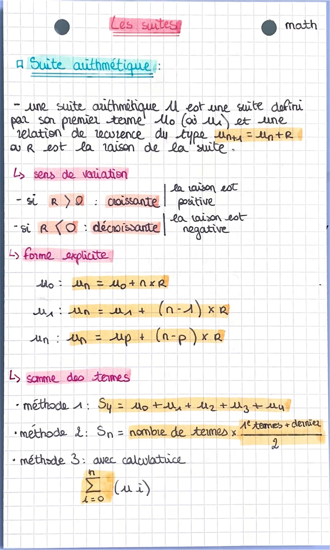 Les suites
A Suite authmétique:
- une suite arithmétique II est une suite defini
par son premier teme Mo (ou un) et une
relation de recurenc