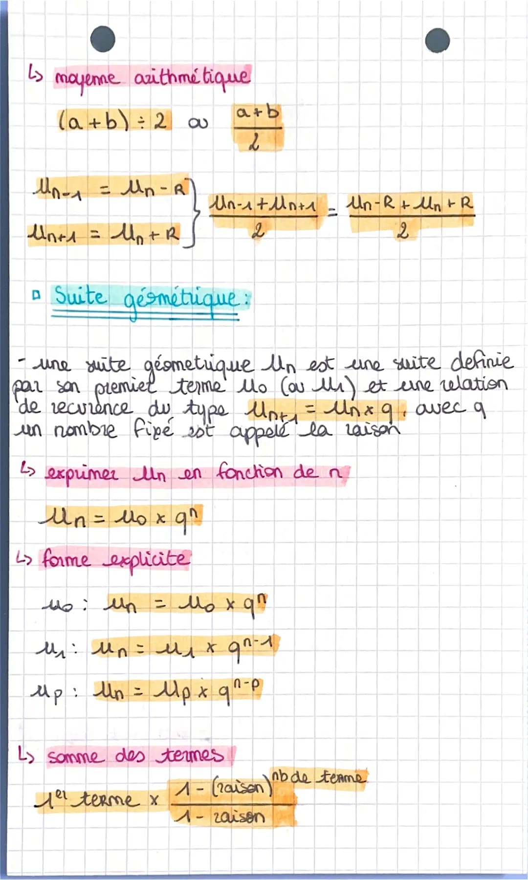 Les suites
A Suite authmétique:
- une suite arithmétique II est une suite defini
par son premier teme Mo (ou un) et une
relation de recurenc