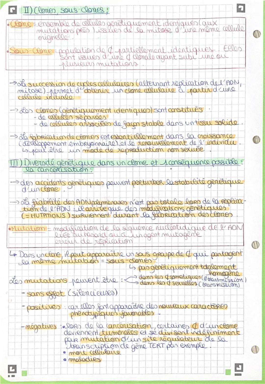 Partie 1 Genétique et évolution.
Chap 1: La reproduction conforme, la stabilité
génétique partielle et l'évolution clonale:
Definition
1) No
