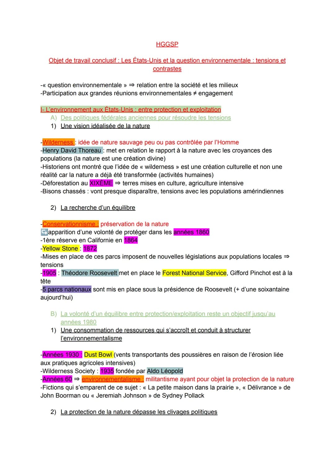HGGSP
Objet de travail conclusif : Les États-Unis et la question environnementale : tensions et
contrastes
-<< question environnementale » ⇒