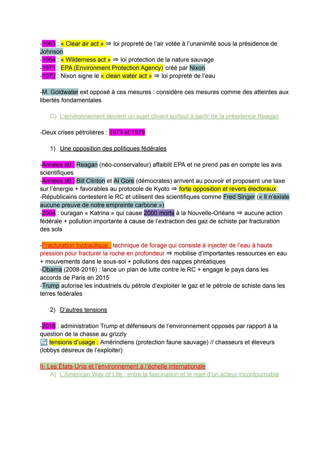 HGGSP
Objet de travail conclusif : Les États-Unis et la question environnementale : tensions et
contrastes
-<< question environnementale » ⇒