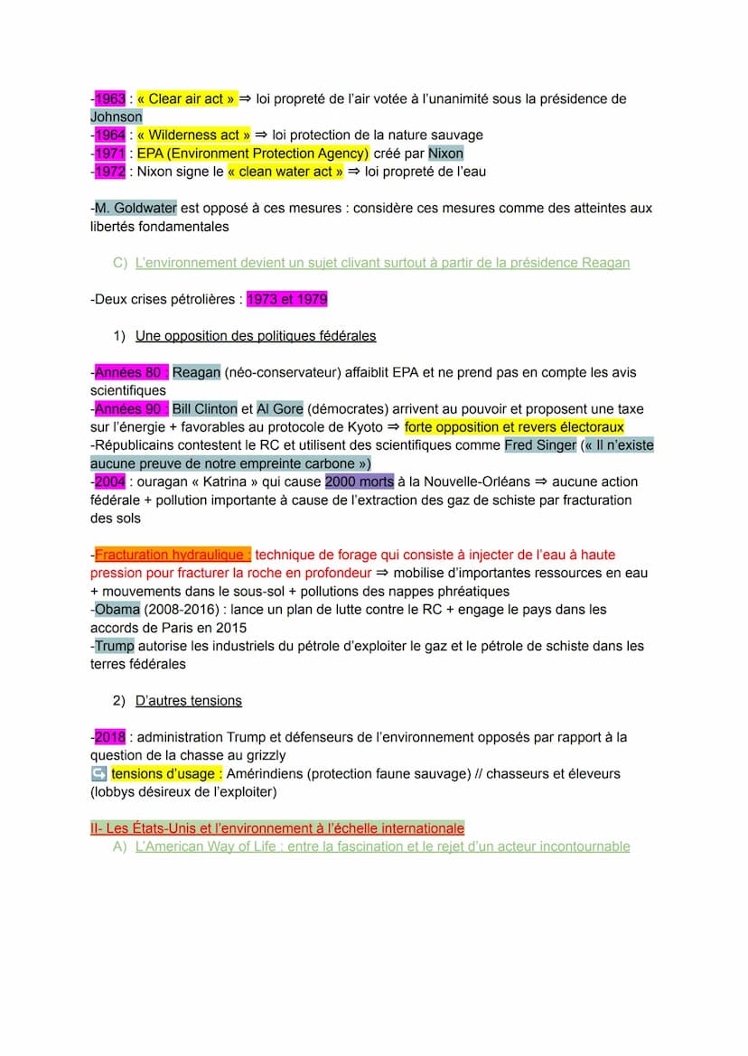HGGSP
Objet de travail conclusif : Les États-Unis et la question environnementale : tensions et
contrastes
-<< question environnementale » ⇒
