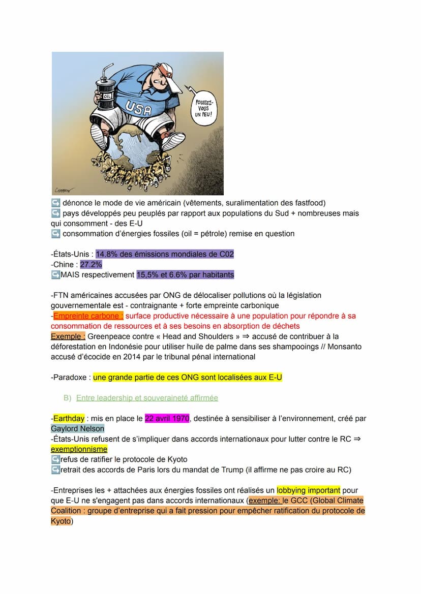 HGGSP
Objet de travail conclusif : Les États-Unis et la question environnementale : tensions et
contrastes
-<< question environnementale » ⇒
