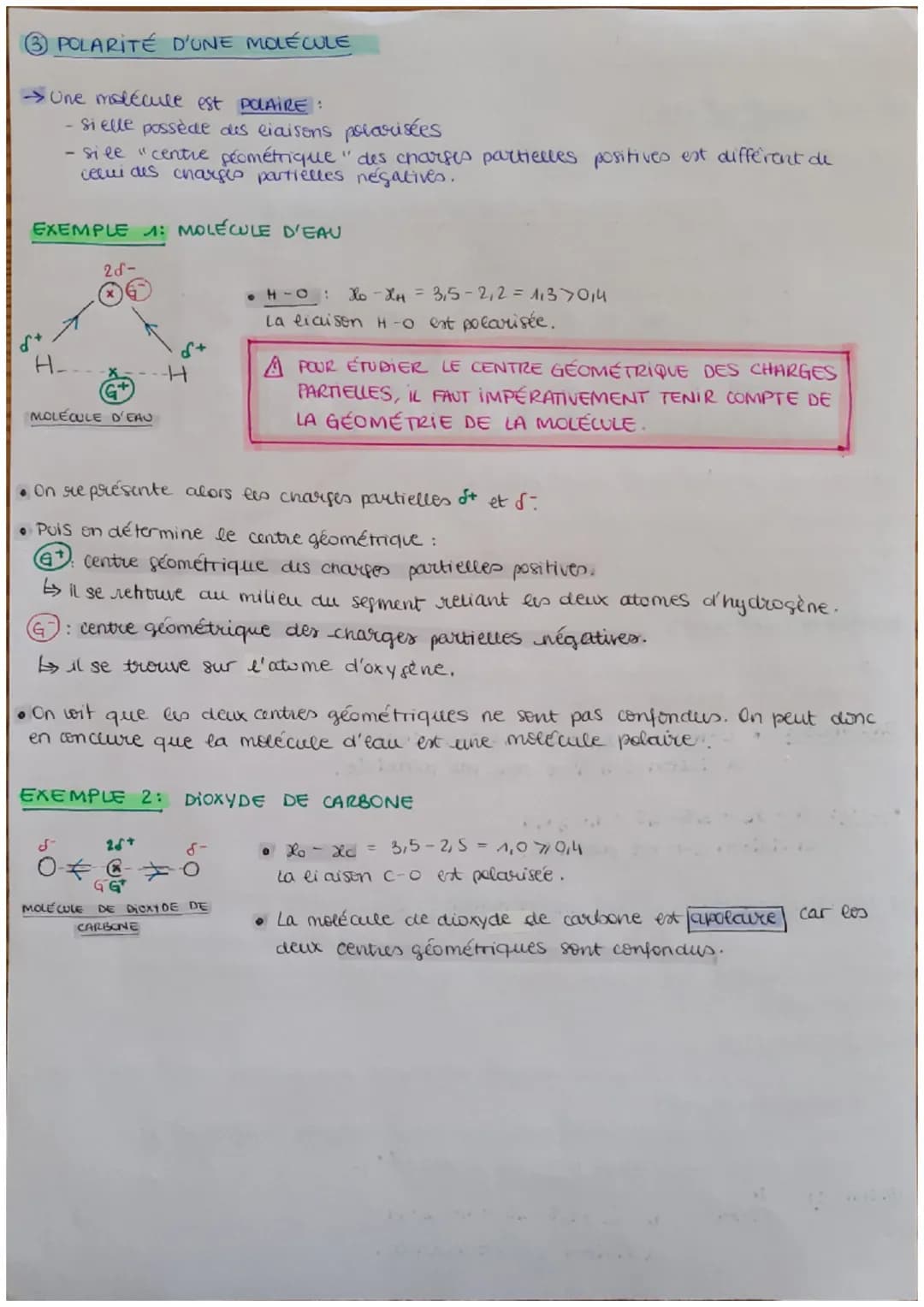 POLARITÉ DES MOLECULES
L'ÉLECTRONÉGATIVITÉ :
→ Capacité à attirer les électrons d'une liaison coracente.
EXTRAIT DE L'ÉCHELLE DE L'ÉLECTRONÉ