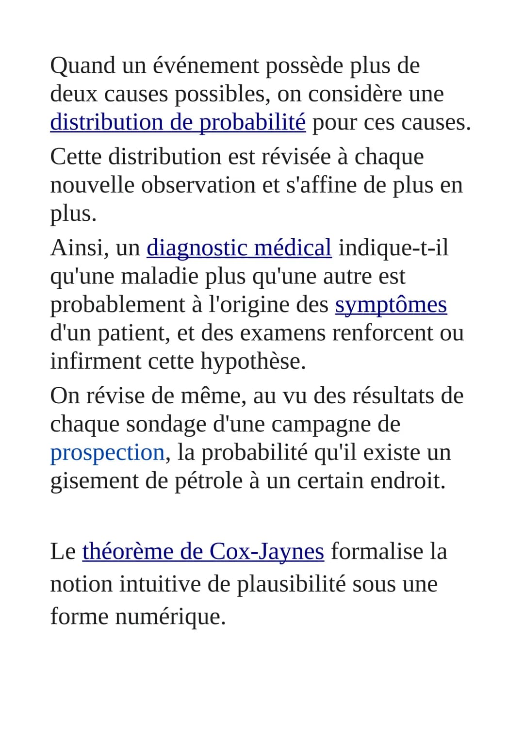 Inférence bayésienne
L'inférence bayésienne est une méthode
d'inférence statistique par laquelle on
calcule les probabilités de diverses cau