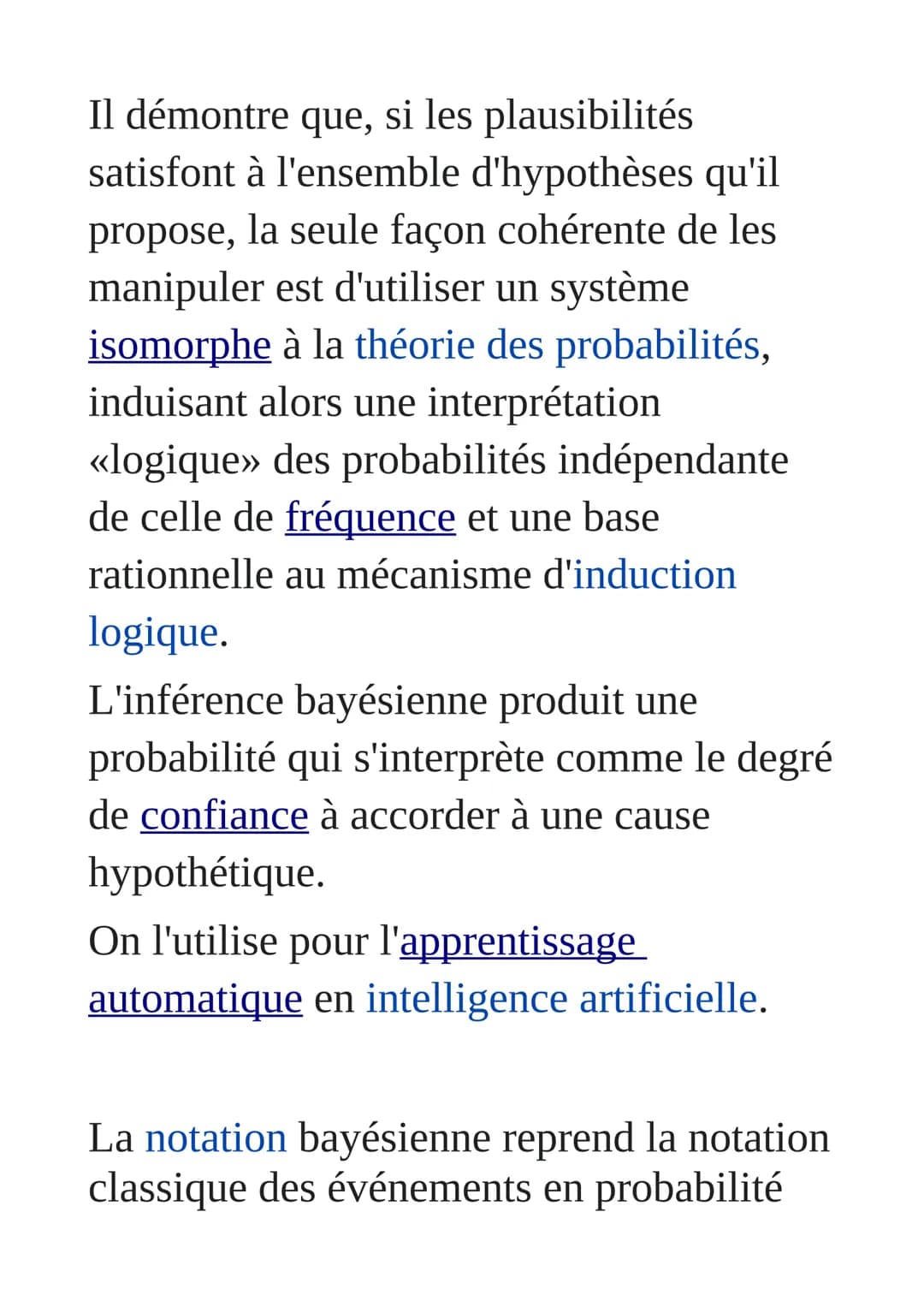 Inférence bayésienne
L'inférence bayésienne est une méthode
d'inférence statistique par laquelle on
calcule les probabilités de diverses cau