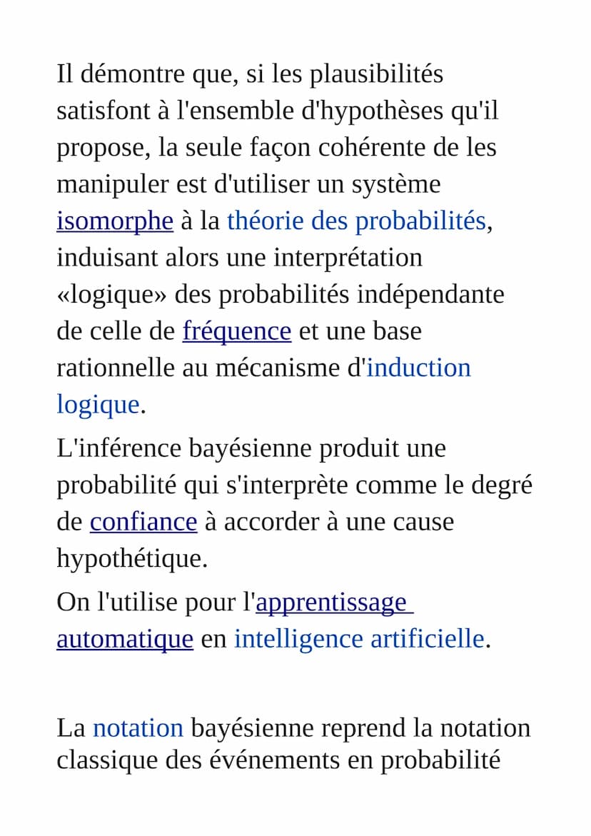 Inférence bayésienne
L'inférence bayésienne est une méthode
d'inférence statistique par laquelle on
calcule les probabilités de diverses cau