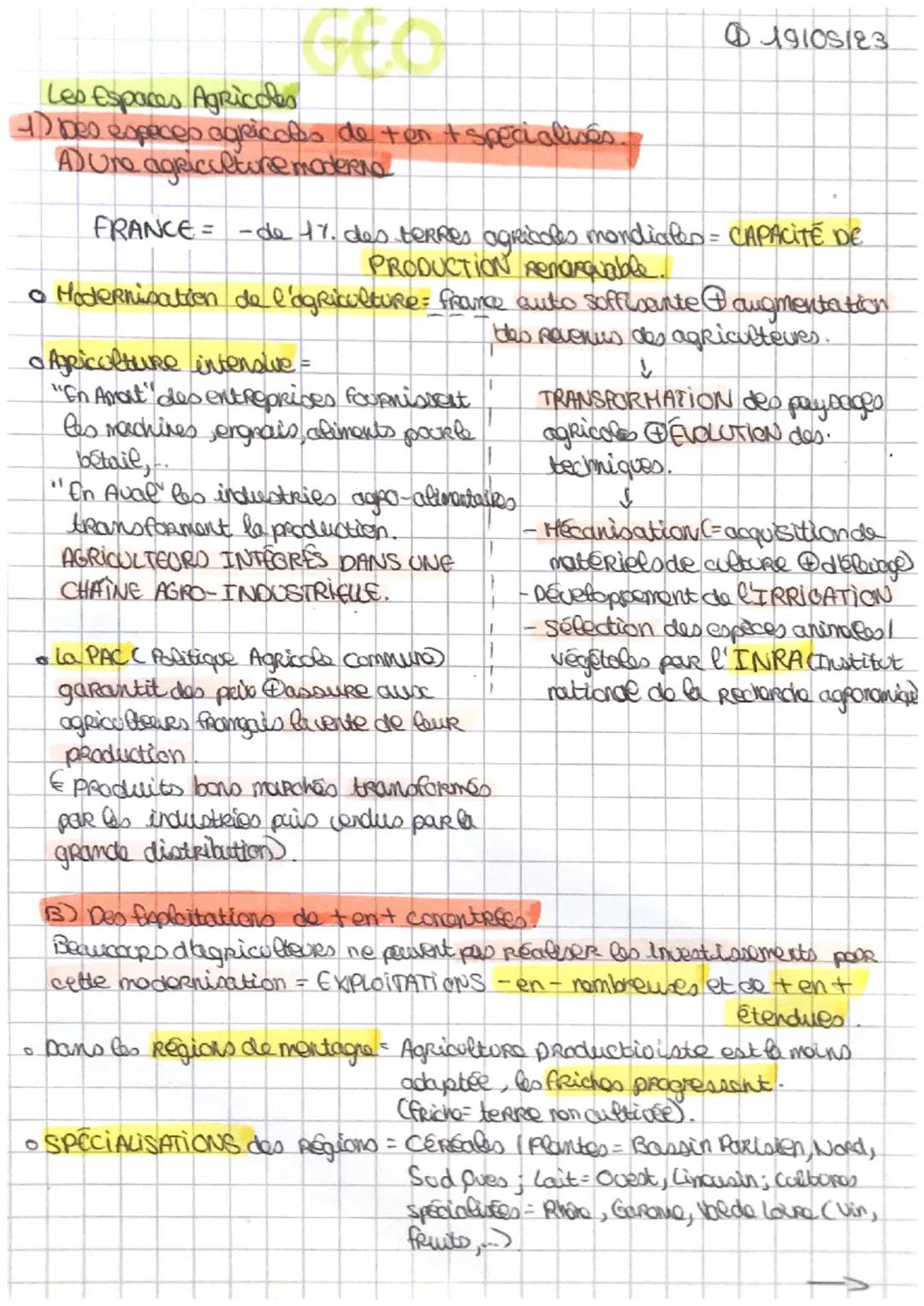 19105123

Les Espaces Agricoles
+ bes especes agricoles de ten + spécialisés.
A) Ure agriculture moderna

FRANCE = -de 17. des terres agrico