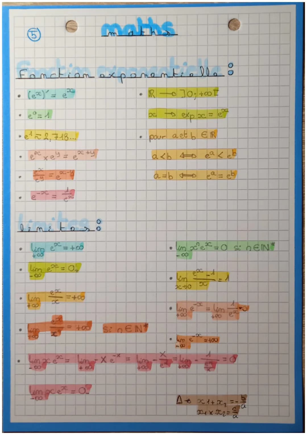 (어)
maths
Fonctiom oxpomomtrello 8
.
→
.
(ex) = e
e=1
EXQ
•
RJ0; +
expl = 29
· e^₁ = 2,718...
PC.
xey
= e
x+y
.
x
pour a et b ER
a<b ea Leb
