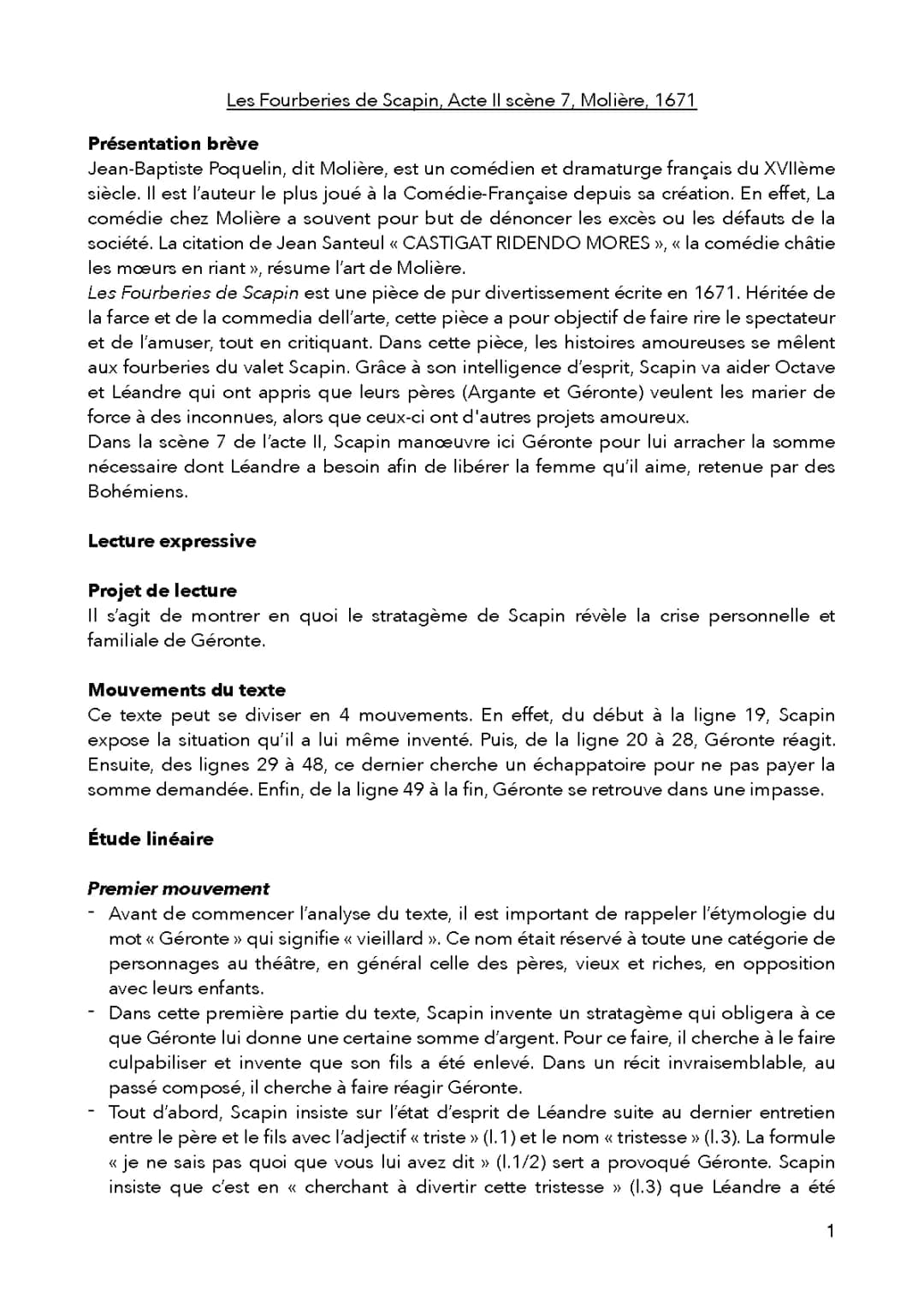 Ta Fiche Bac: Les Fourberies de Scapin - Résumé, Analyses et PDF