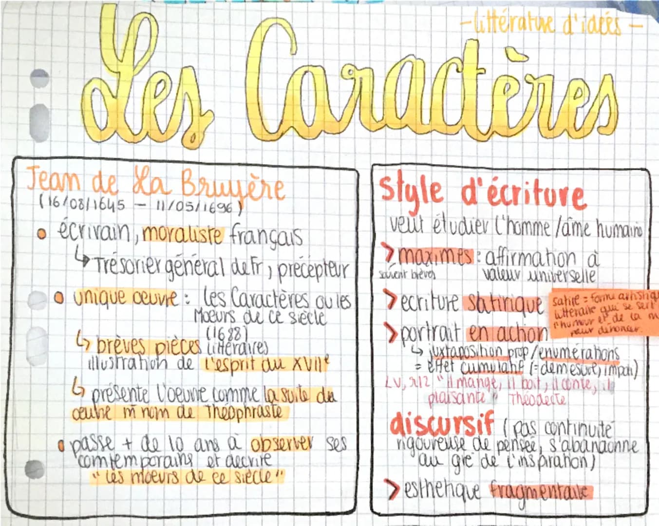 Flittérature d'idees
Les Caractères
Jean de La Bruyère
(16/08/1645-11/05/1696)
。 écrivain, moraliste français
↳ Trésorier general de fr, pre