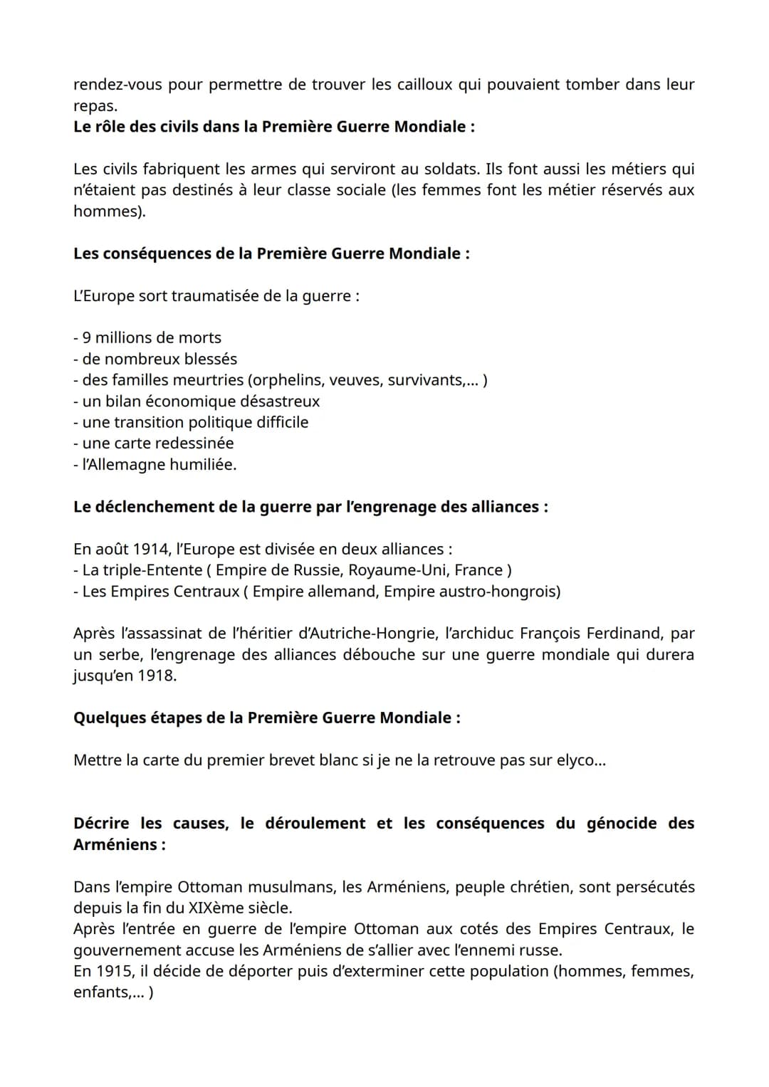 Les définitions:
La Première Guerre Mondiale :
- guerre totale : Mobilisation de l'ensemble de la société dans l'effort de guerre.
- propaga