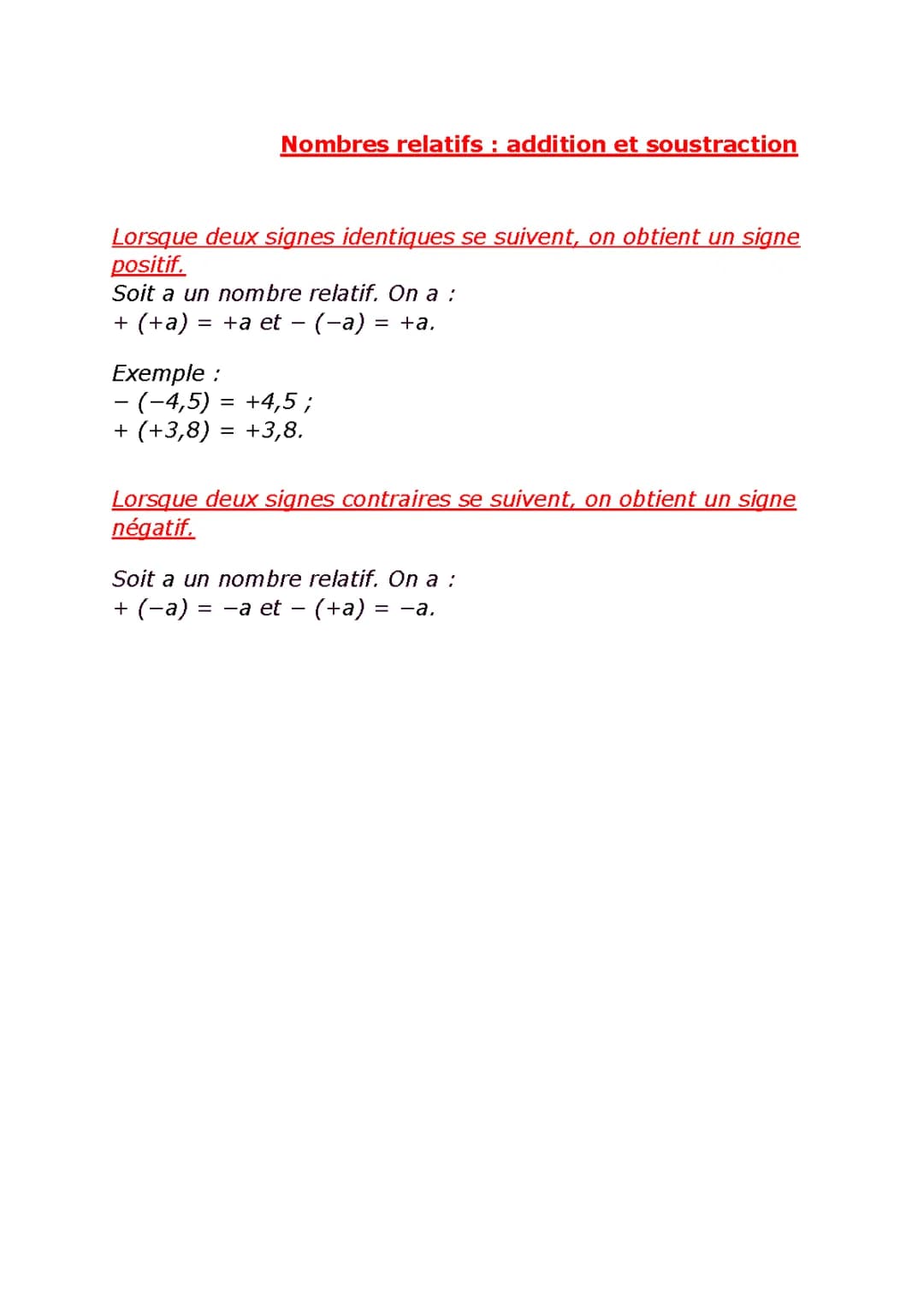  Nombres relatifs : addition et soustraction