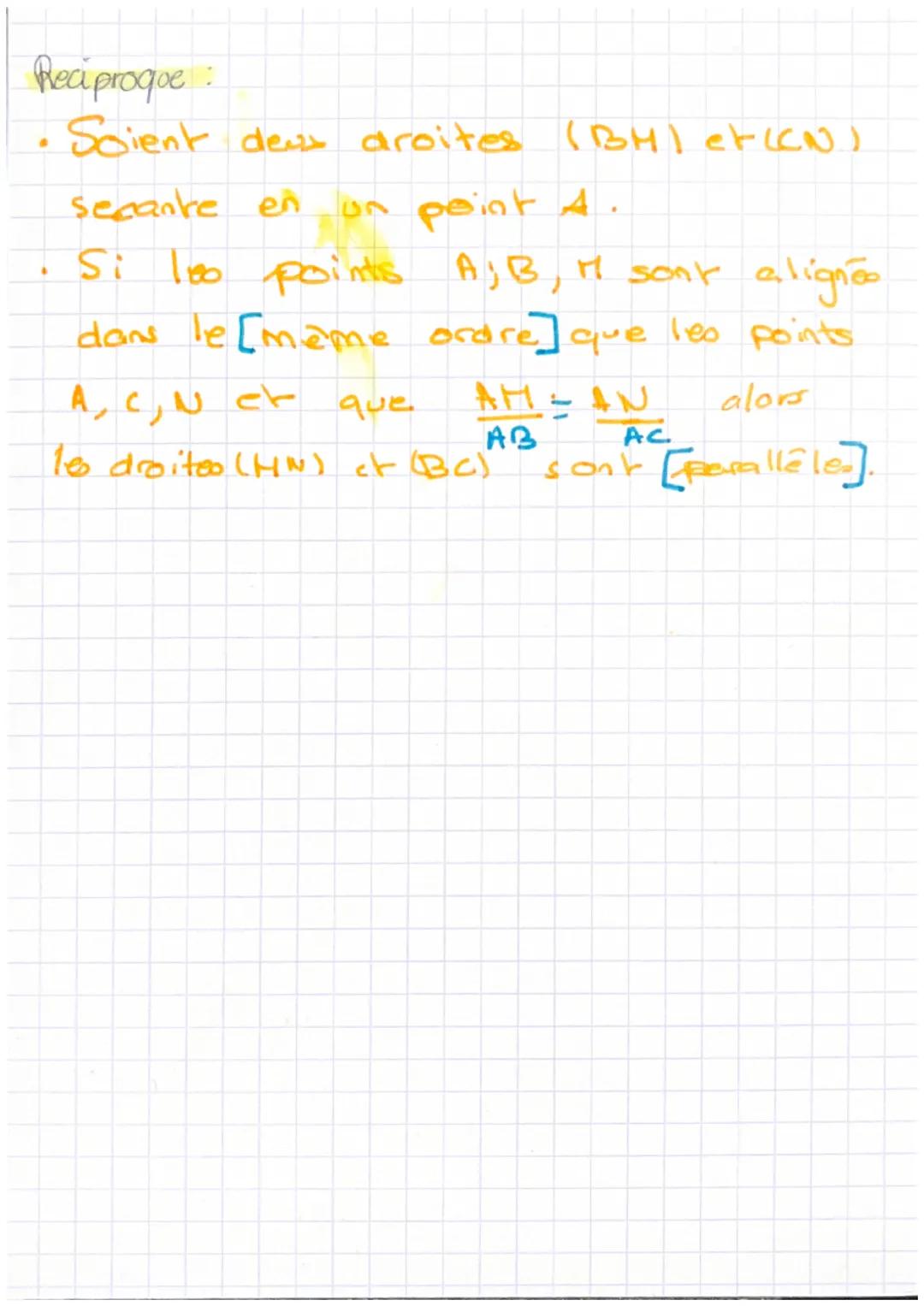MATI
11
Thales
theoreme:
Soient deux droites (BH) er(CN)
secante en A. Si les droites
(BC) etUIWI sont parallèles abrs
on a:
$
\frac{AM}{AB}