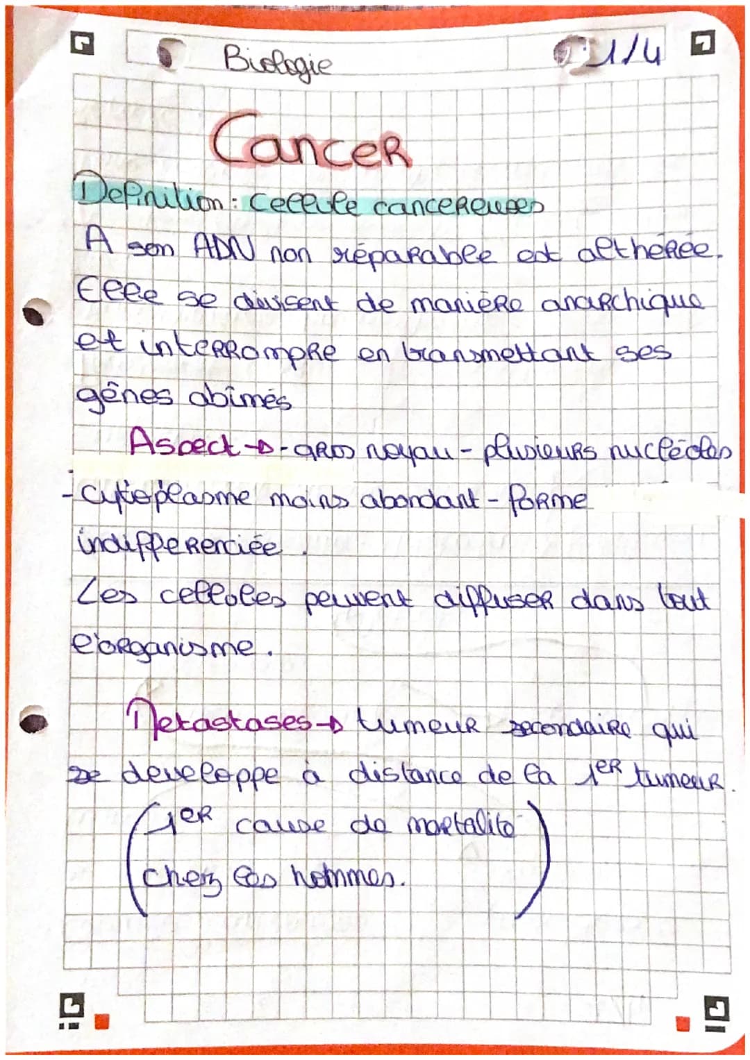 сили о
Biologie
CanceR
Definition: cellule canceReuses
A son ADN non réparable est alt heRee
Elle se divisent de manière anarchique
et inter
