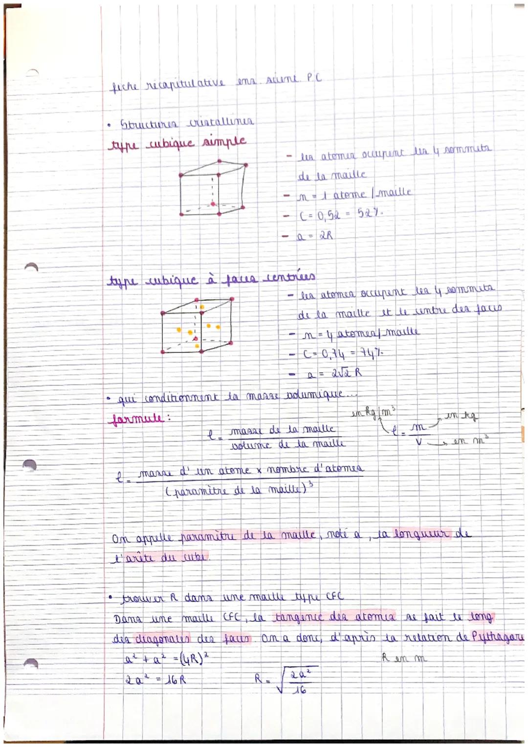 fiche recapitulative ens accent PC

- Structures crustalliner

type cubique simple


- lun atomer occupent les 4 sormmuta
de la maille
- n=1