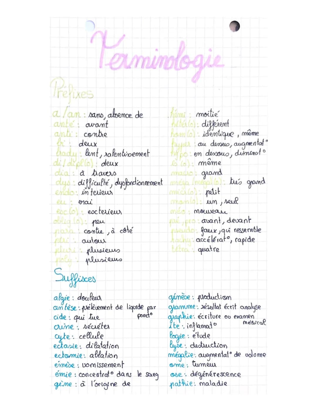 Terminologie
Thimi moitié
filterlo): different
hom (o): identique, même
au dessus, augmentat
hypo: en dessous, diminut
to (o); même
macro gr