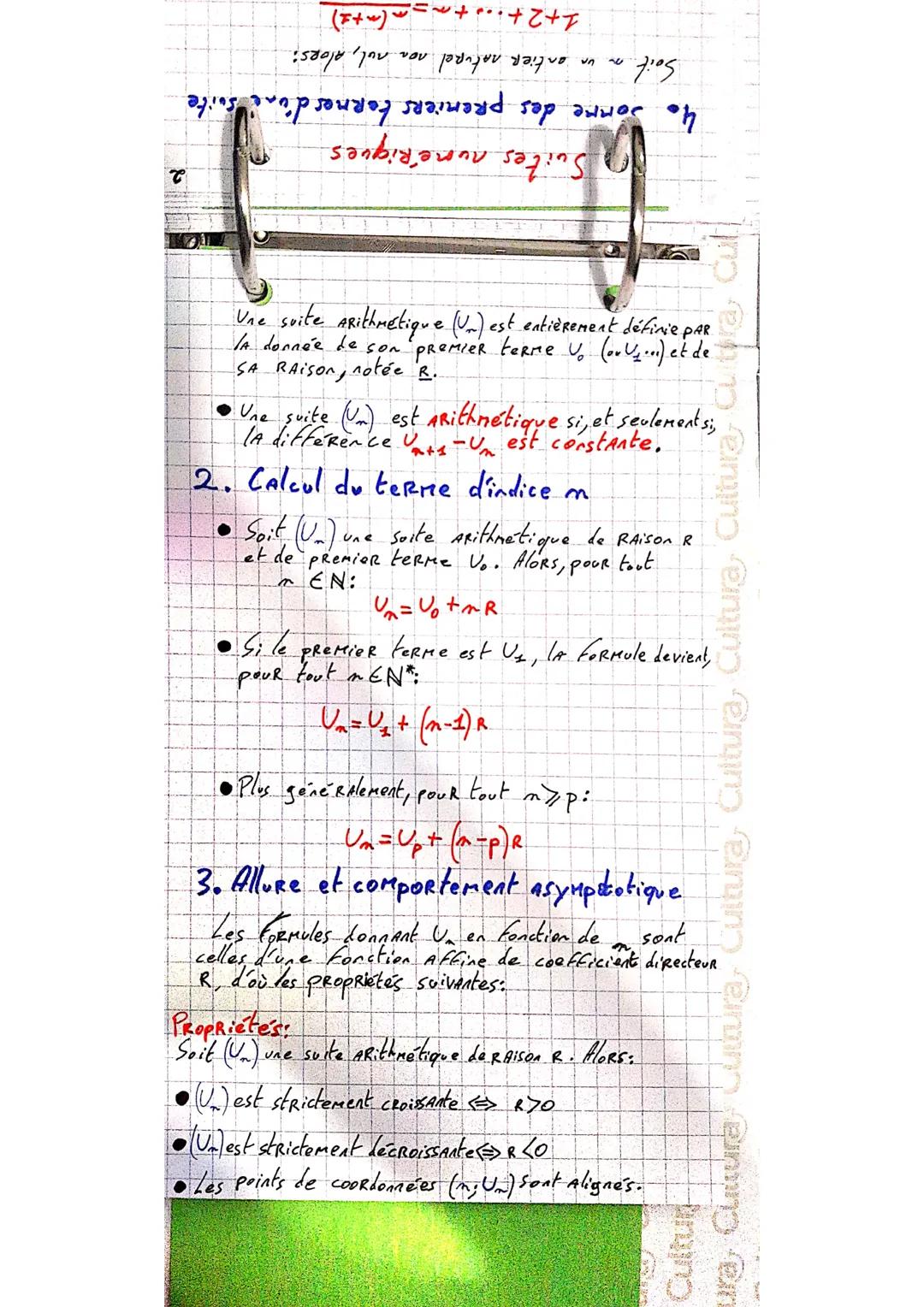 # Suites numériques

I Notion de suite

1. Definition et vocabulaire.

- une suite est une fonction définie SUR N OU SUR une
Partie de N

- 