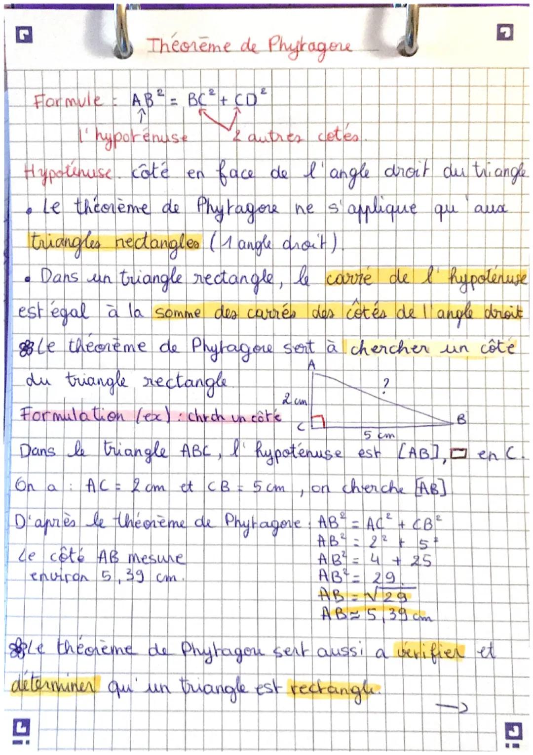 Formule
Théorème de Phytagone
& autres cetes
Hypolimuse côté en
face de l'angle droit du triangle
Le théorème de Phytagore he s'applique qu'