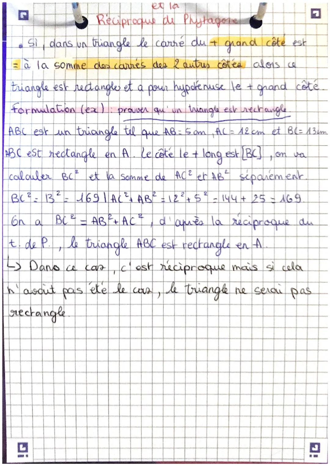 Formule
Théorème de Phytagone
& autres cetes
Hypolimuse côté en
face de l'angle droit du triangle
Le théorème de Phytagore he s'applique qu'
