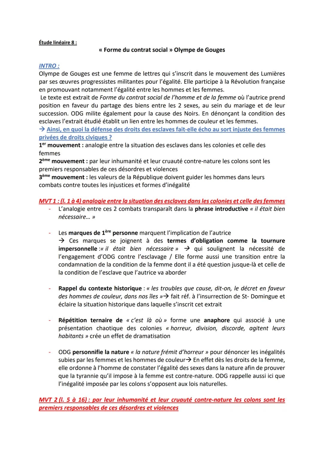 Étude linéaire 8:
<< Forme du contrat social » Olympe de Gouges
INTRO:
Olympe de Gouges est une femme de lettres qui s'inscrit dans le mouve