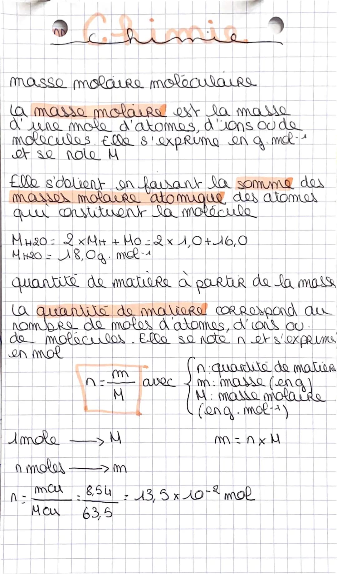 masse molaire et quantités de matière 