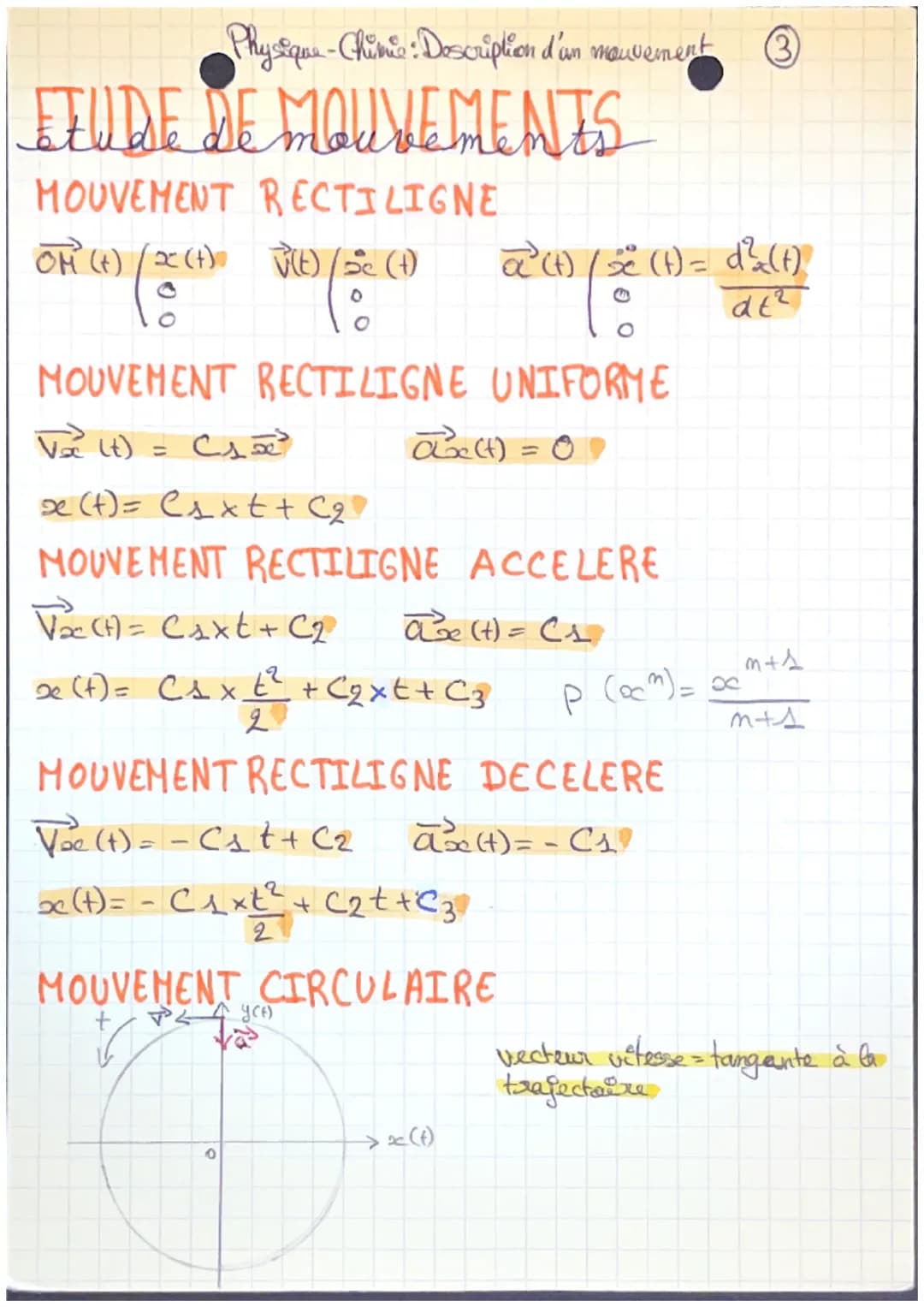 Physique-Chimie: Description d'un mouvement
Rappels
Etude du mouvement d'an système:
•definir le système
-définir le referentiel
- definir l
