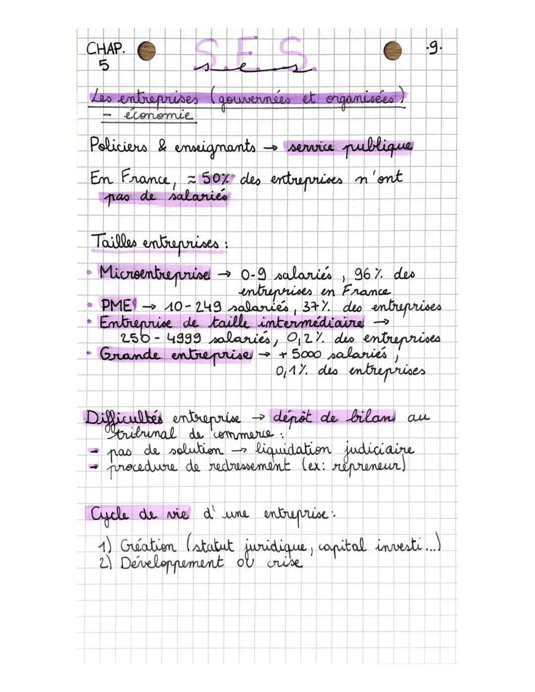 CHAP.
5
e
Les entreprises (gouvernées et organisées)
économie
Policiers & enseignants
→ service publique
En France, ≈ 50% des entreprises n'