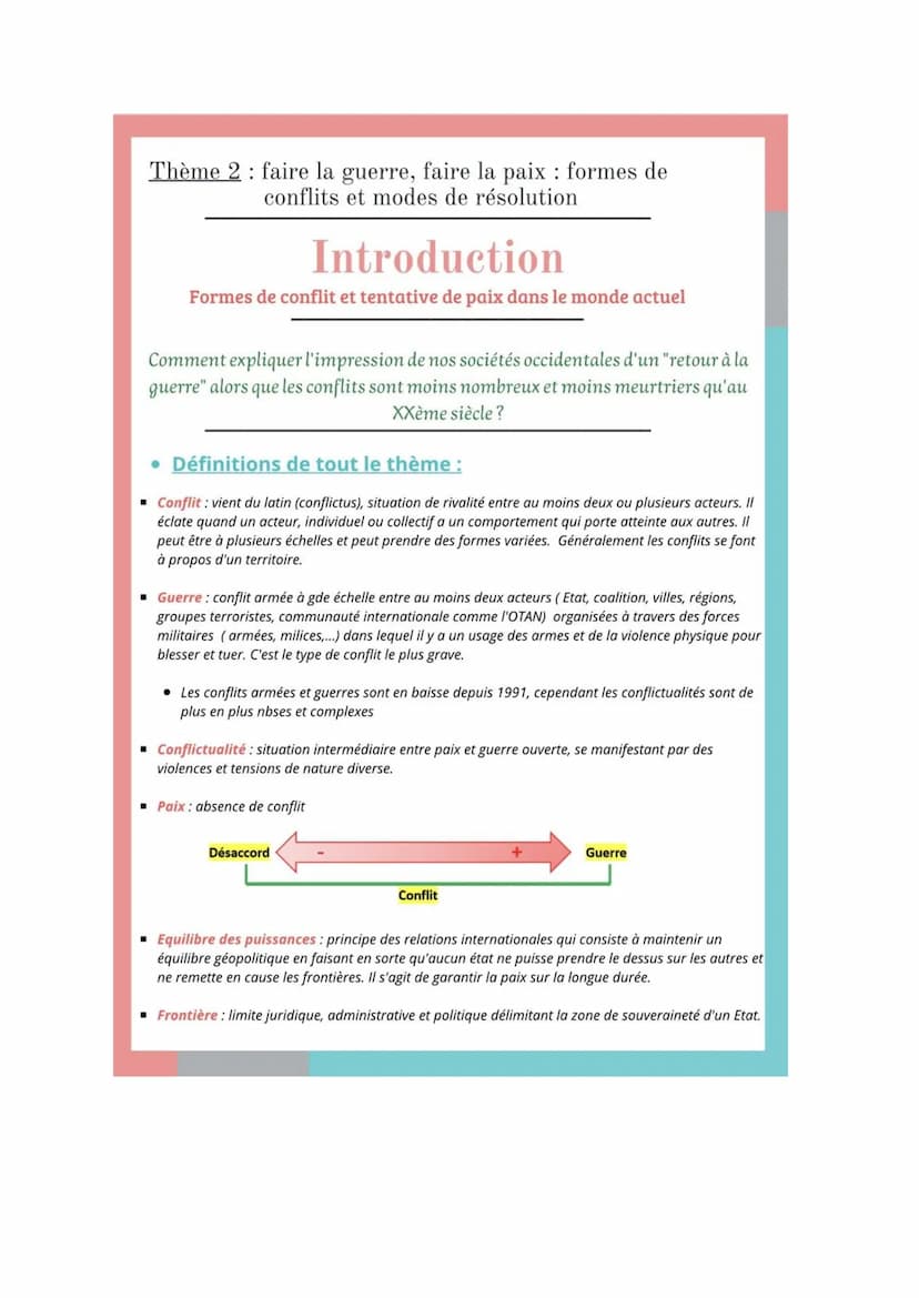 Thème 2 :
faire la guerre, faire la
paix : formes de conflits
et modes de résolution
-INTRODUCTION - :
Thème 2 faire la guerre, faire la pai