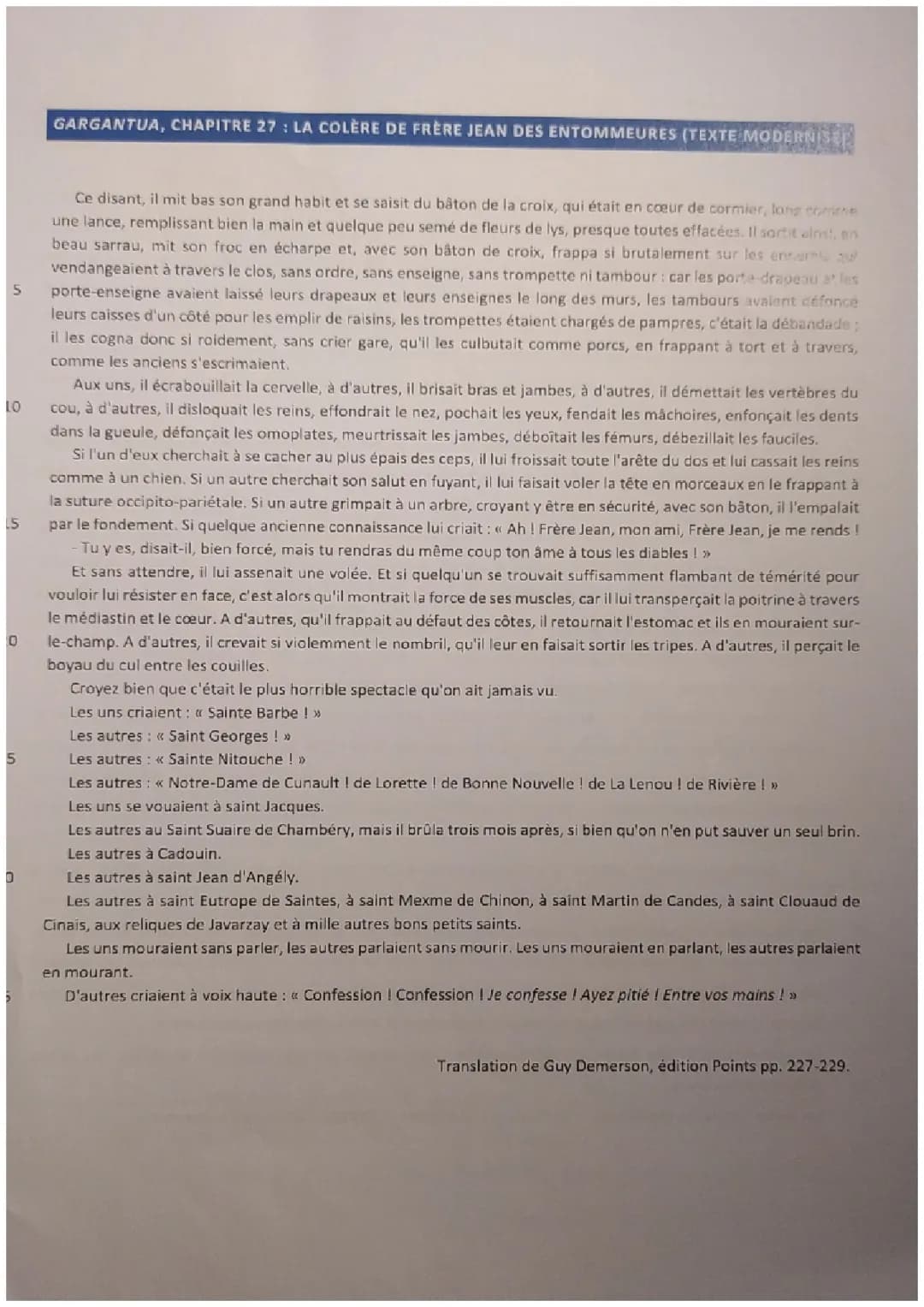 Analyse linéaire Gargantua Chapitre 27 pour les kids