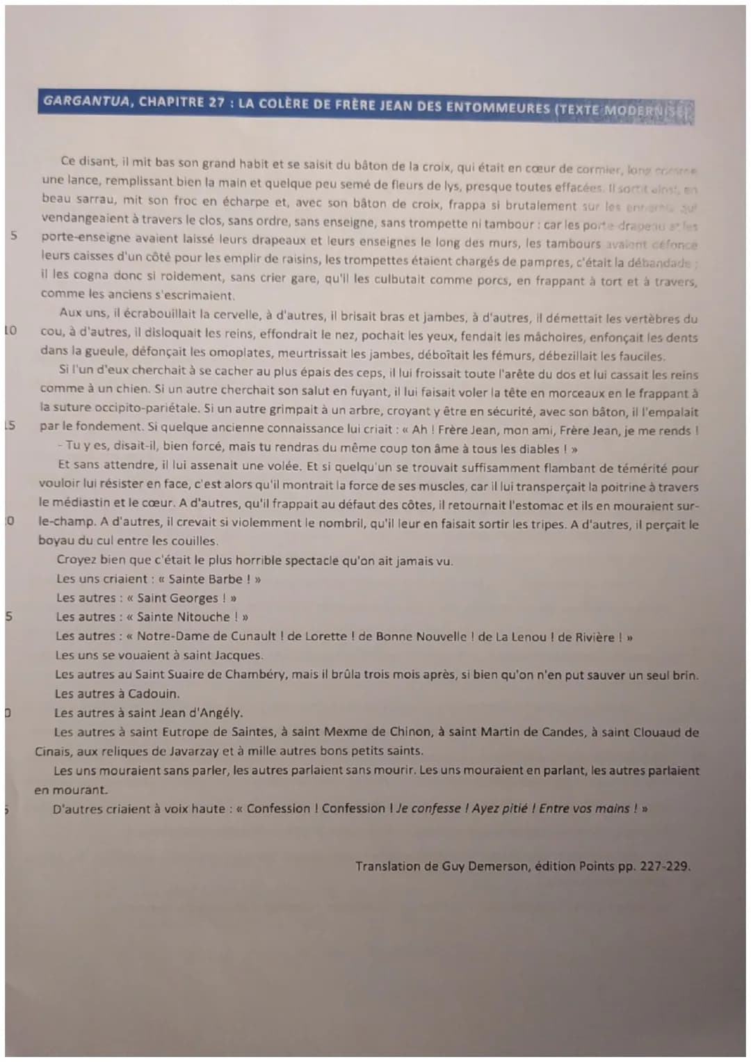 5
LO
15
10
5
D
GARGANTUA, CHAPITRE 27: LA COLÈRE DE FRÈRE JEAN DES ENTOMMEURES (TEXTE MODERNISER
Ce disant, il mit bas son grand habit et se