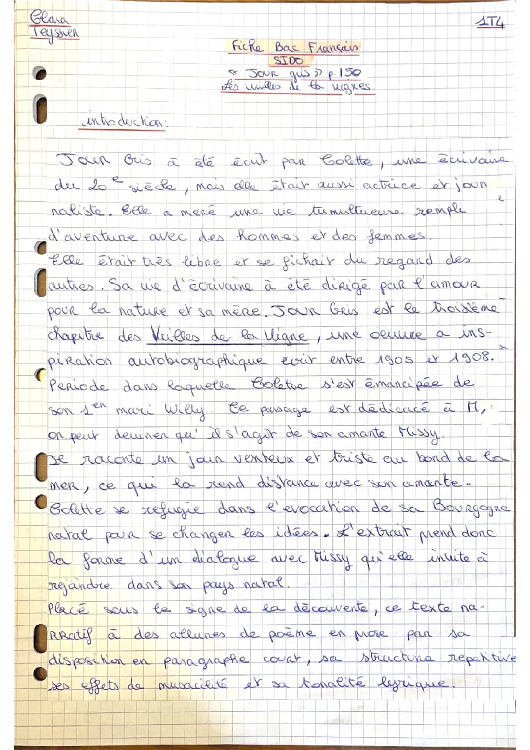 Analyse linéaire Jour Gris - Colette -Les vrilles de la vignes P150 