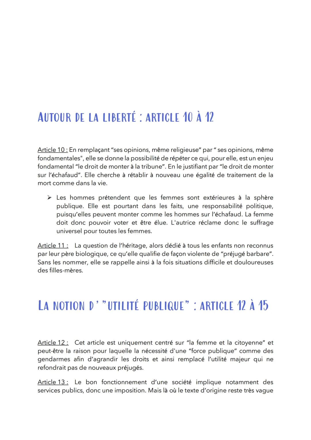 EXPLICATION LINÉAIRE DDFC
AUTOUR DE LA LOI : ARTICLE 5 à 9
Article 5: L'auteur reprends l'expression dans l'article 4" Les lois de la nature