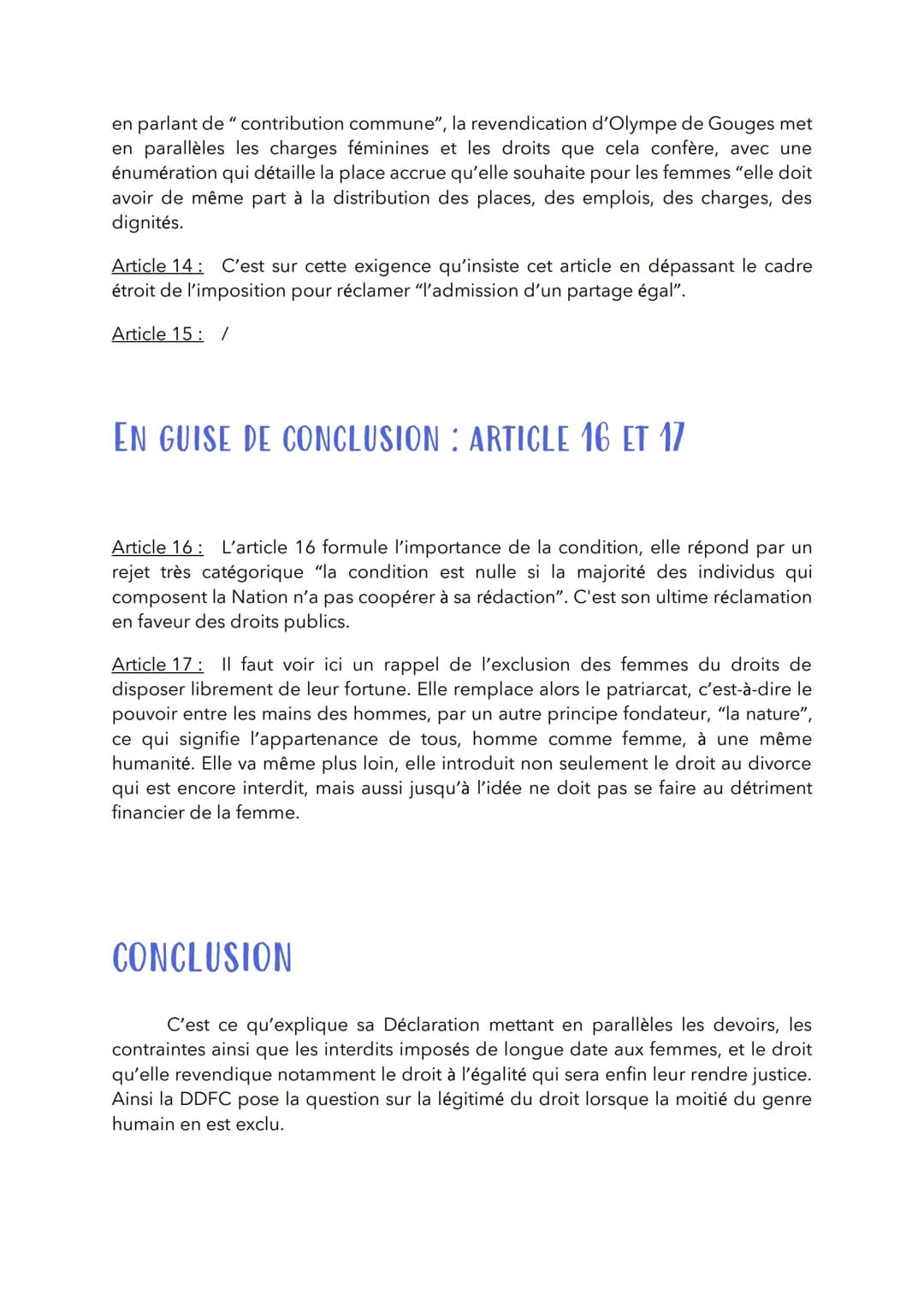EXPLICATION LINÉAIRE DDFC
AUTOUR DE LA LOI : ARTICLE 5 à 9
Article 5: L'auteur reprends l'expression dans l'article 4" Les lois de la nature