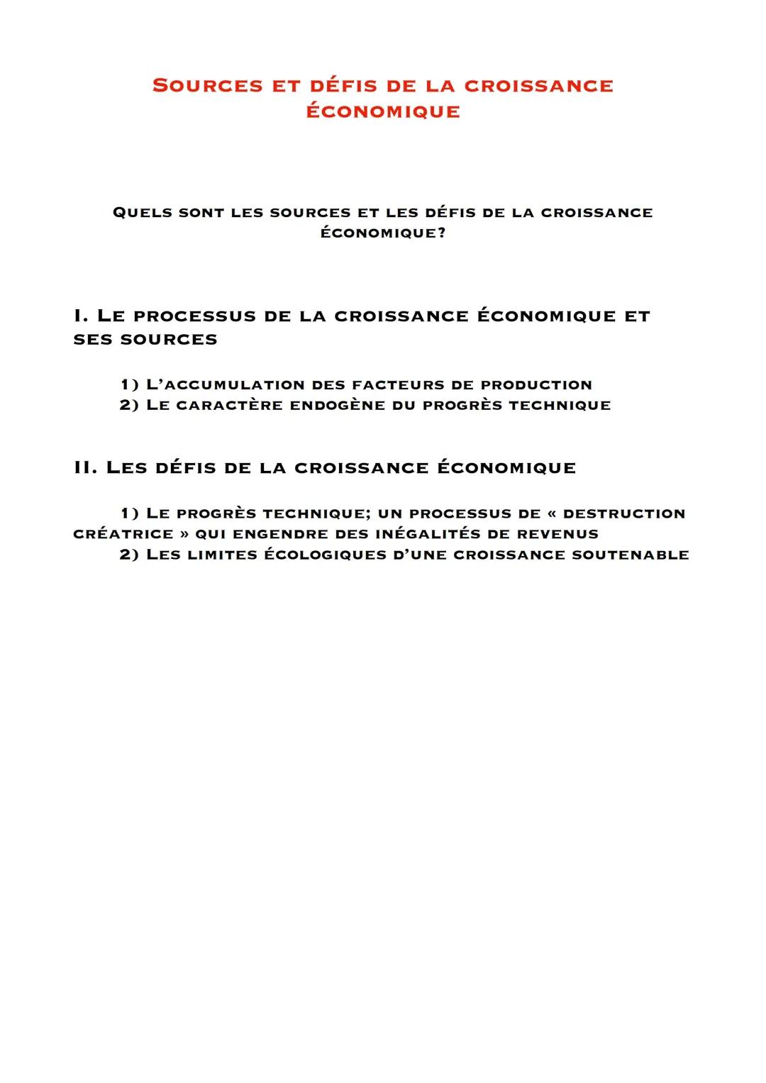 Sources et défis de la croissance économique