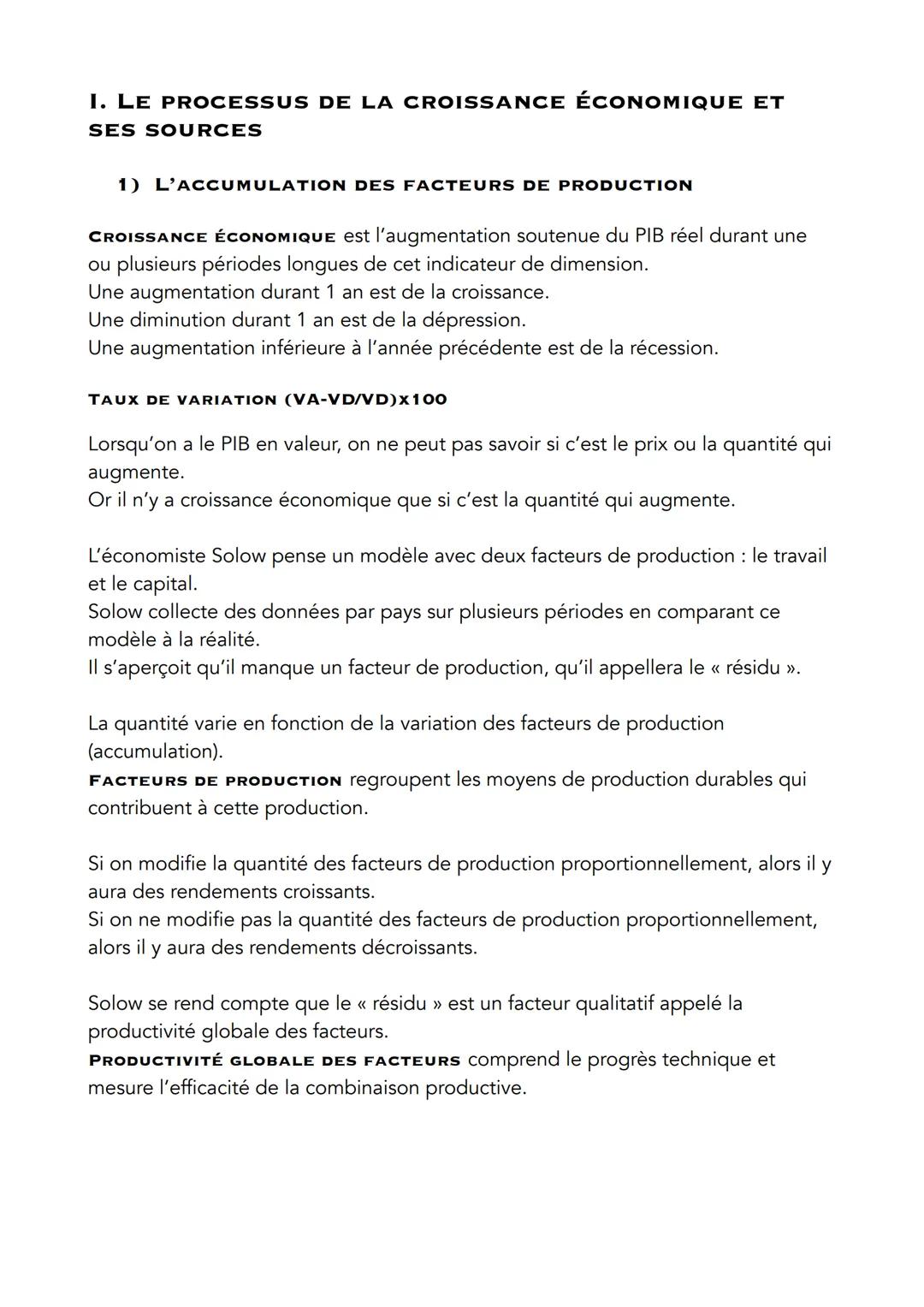 SOURCES ET DÉFIS DE LA CROISSANCE
ÉCONOMIQUE
QUELS SONT LES SOURCES ET LES DÉFIS DE LA CROISSANCE
ÉCONOMIQUE?
I. LE PROCESSUS DE LA CROISSAN