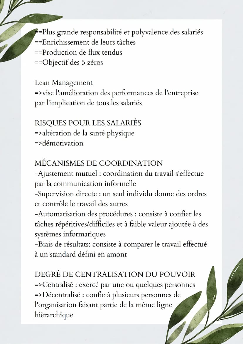 Chapitre 7-
Comment assurer un fonctionnement
cohérent des organisation ?
MÉTHODE DE TRAVAIL :
• RIGIDE
Taylorisme
=>organisation du travail
